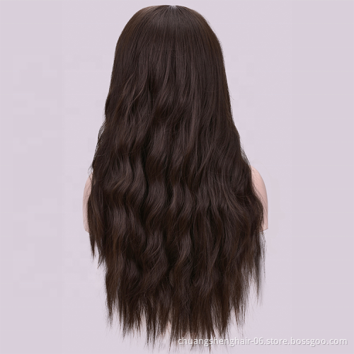 Dark Brown Women's Wig long with bangs fiber vendor cheap wholesale afro curly kinky straight wig hair short synthetic wigs